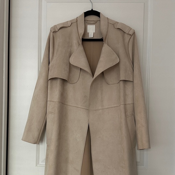 H&M Faux Suede Beige Longline Coat Size Medium - Picture 3 of 9